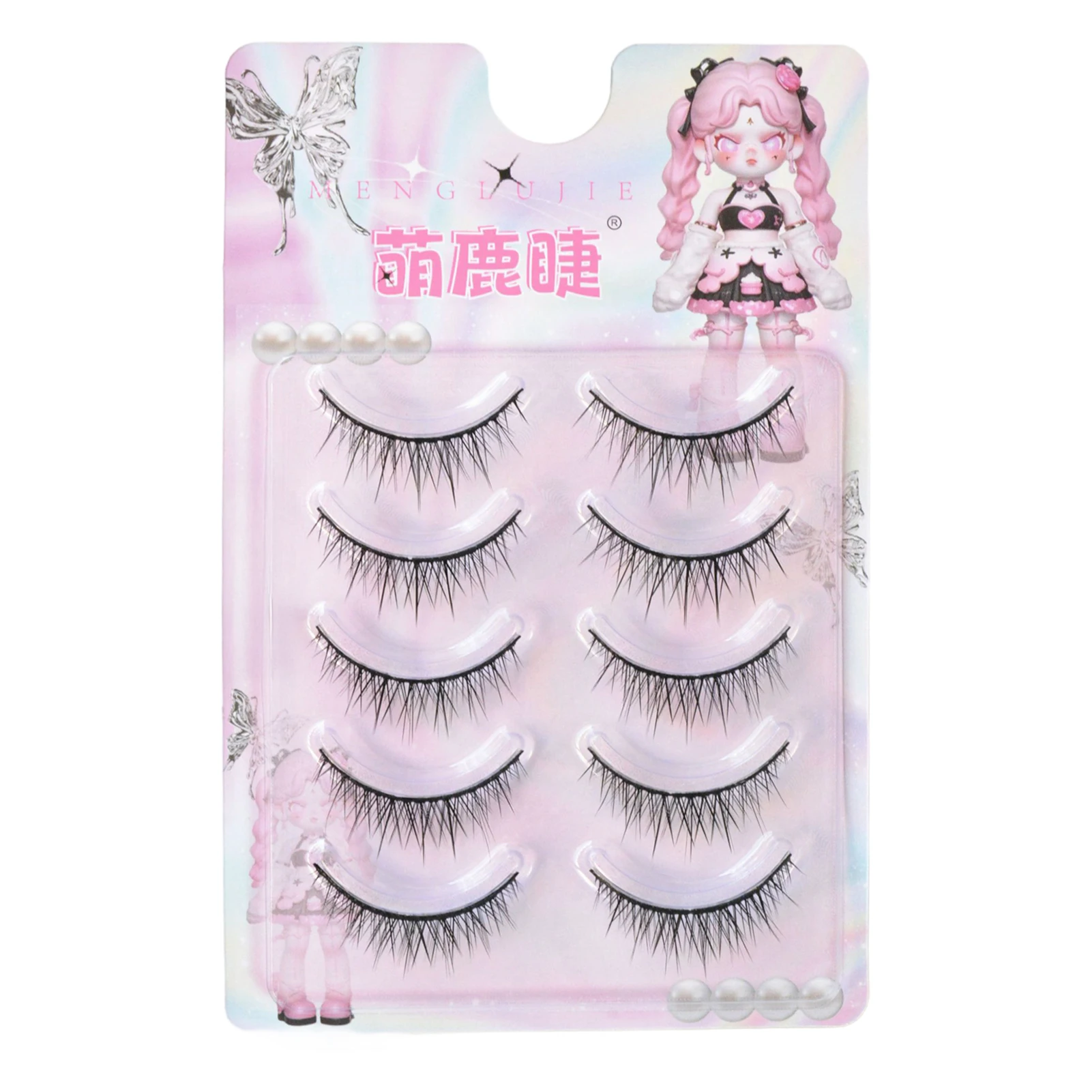 5 Paar koreanische Baby-gerade Wimpern, hartes Band, falsche Wimpern, natürliches Fischschwanz-Design für Cosplay, tägliches Make-up – Detail 7