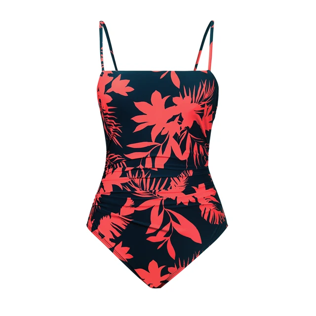 SEASELFIE Ruched Strappy Onepiece Swimsuit For Women Tropicals Sexy