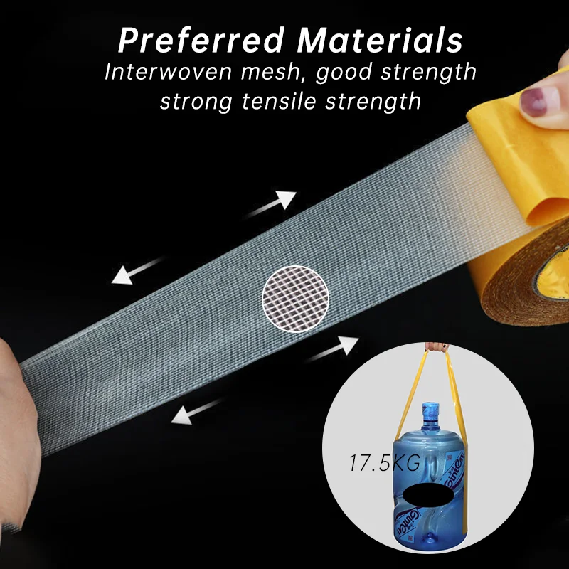 Premium Strong Double Sided Cloth Tape - No Residue, Waterproof, Translucent Mesh Design