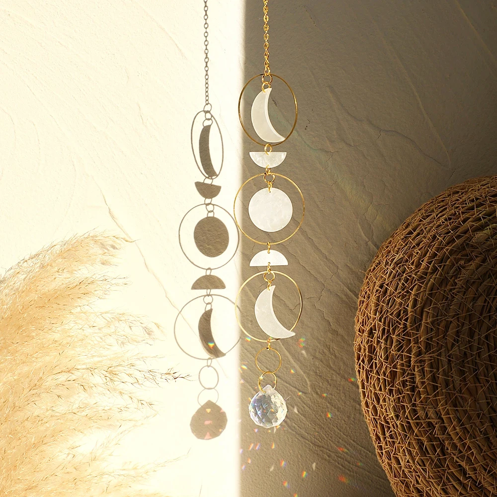 Moon Phase Suncatcher Hanging Crystal Window Prism Rainbow Maker Sun And Moon Decor Car Pendant Gift