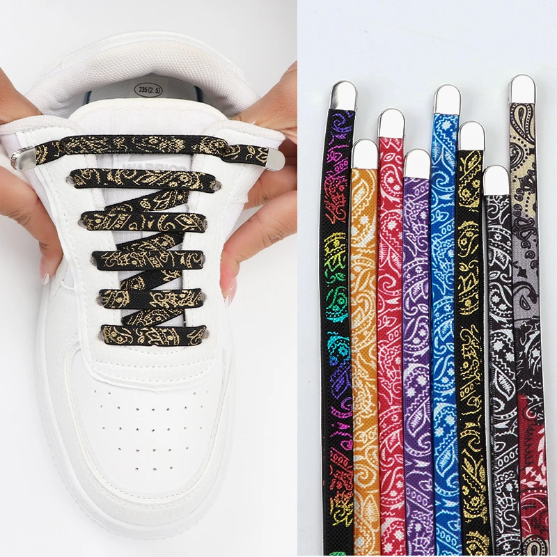 No Tie Shoelaces Flat Elastic Cashew Flower Shoelace Metal - Main Image