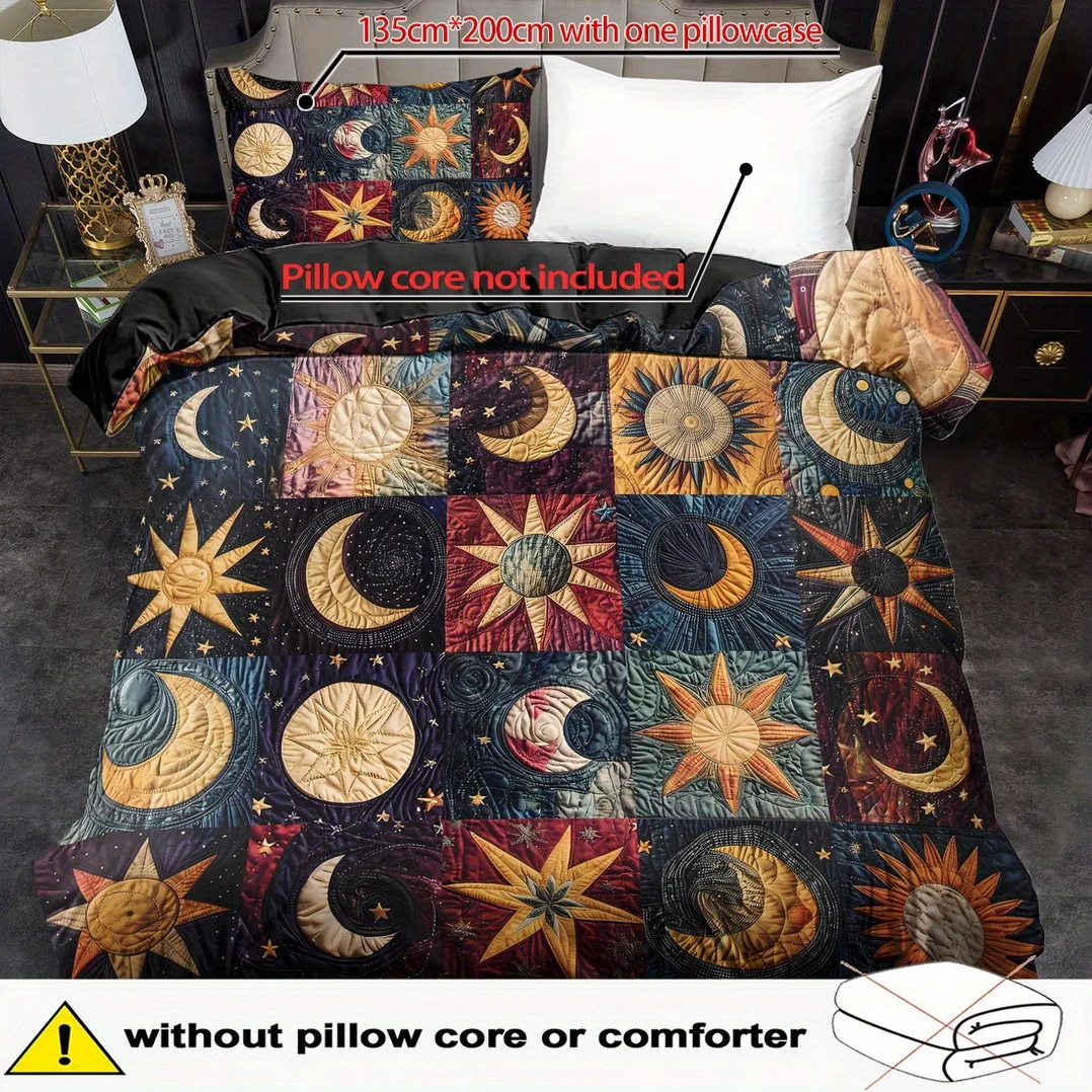 2/3Pcs Sun and Moon Print Duvet Cover Set, King Queen Size Polyester Bedding with Pillowcases, Machine Washable for Bedroom