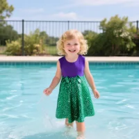 Robe de princesse sirène 2026 pour enfants, costumes de fête d'anniversaire, ensembles de vêtements d'été décontractés et mignons avec nœud pour filles, pour les vacances à la plage, pour 2-10 ans 4