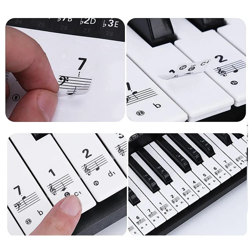 61/88 Key Transparent Piano Keyboard Stickers Removable Electronic Keyboard Key Piano Stave Note Sticker Symbol Tags for Keys Piano Keyboard Stickers