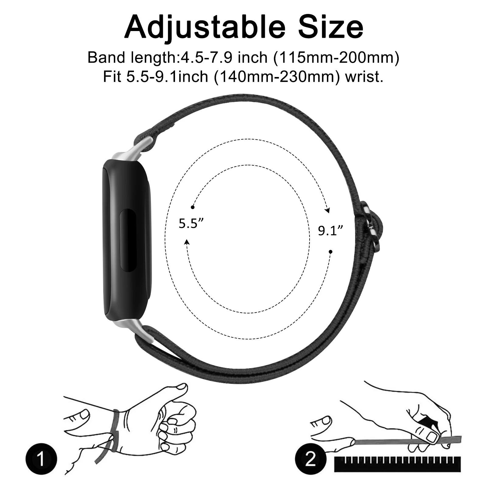 Adjustable Elastic Nylon Wristband Strap Bracelet for Fitbit Inspire and Ace Series