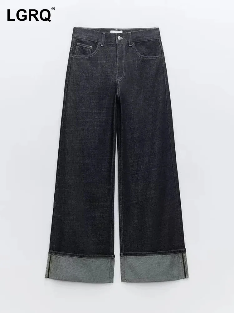 

LGRQ 2023 Fashion High Quality Street Loose Casual Denim Pants Women's Trendy New Straight Tube Wide Leg Autumn Jeans 19Z1805