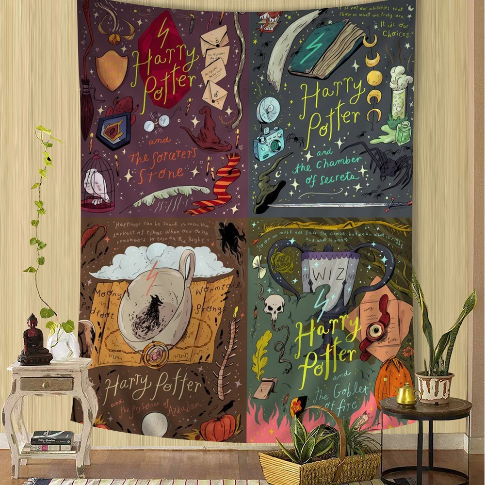 thumbnail image 1 of Tapiz de pared grande con estampado de paisaje de Harry Potter y la varita mágica, alfombra de pared hippie con tarot para colgar en la pared, decoración del hogar para dormitorio, 1 of 5