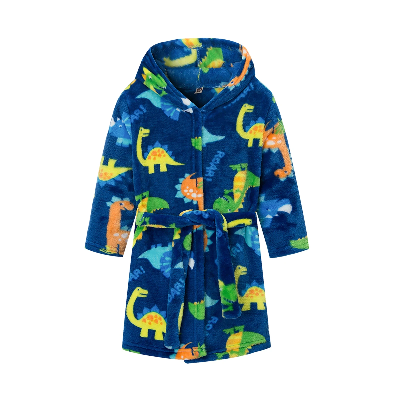 Kids Bathrobe Children Hooded Sleeping Gown Dinosaur Print/Solid Color Long Sleeve Thick Bath Robe 3T-7T
