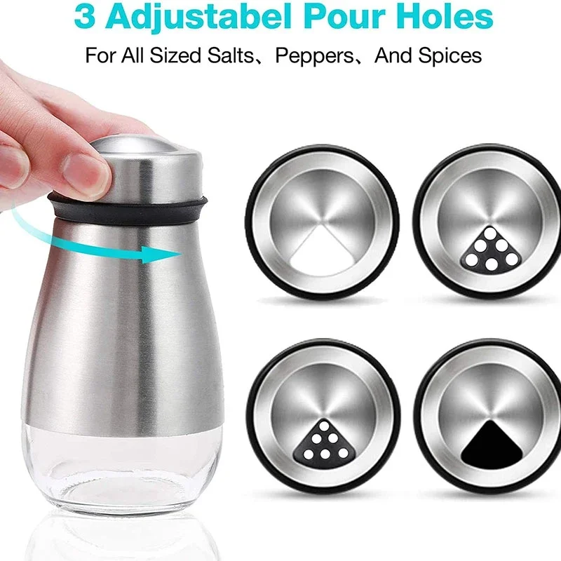 Salt and Pepper Shakers Original 2Pcs Salt and Pepper Shakers Set Salt Shaker with Adjustable Pour Holes Pice Dispenser Refillable