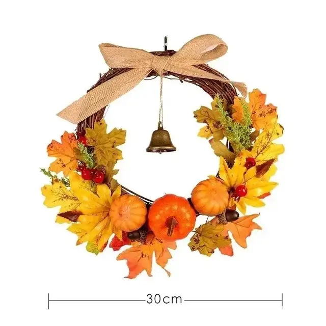 Door Wreath Thanksgiving Halloween Maple Leaf Pumpkin Bell Door Hanging Festival Decoration Warm Wind Ringtone Home Craft 6