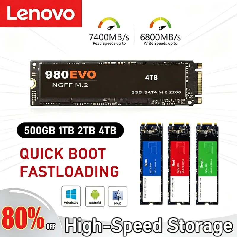 레노버 980Pro/990Pro M2 SSD 솔리드 스테이트 드라이브 1TB, 2TB, 4TB, PCIe 4.0 NVMe, 7400MB/s 노트북 및 PC 데스크탑에 적합