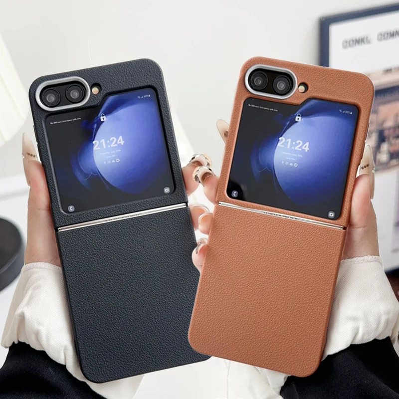 Luxury Leather Texture Soft Back Cover for Samsung Galaxy Z Flip Series - Unisex Design