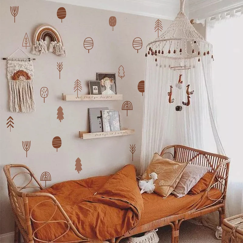 Wall Stickers Boho Cartoon Woodland Trees Wall Stickers for Children's Room Baby Girl Boys Room Decoration Wallpaper Nordic Nursery Decals