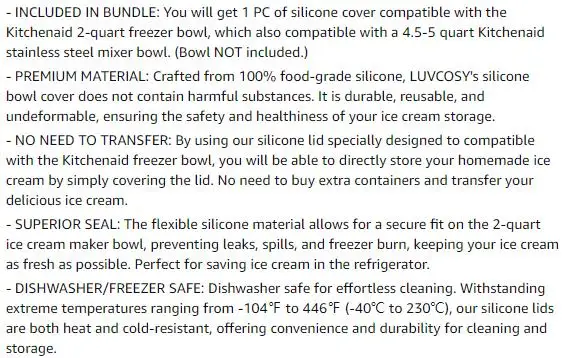 Description Picture 5 of itemSilicone Lid Compatible with Kitchenaid 2-quart Ice Cream Mixer Bowl, Covers for Kitchenaid  Bowl Accessory,Dishwasher Freezer