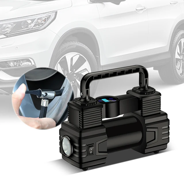 12V 150PSI Mini Air Compressor Dual Cylinder Heavy Duty Tire Inflator with LED Light Car Electric Air Pump Auto Inflatable Pump 1