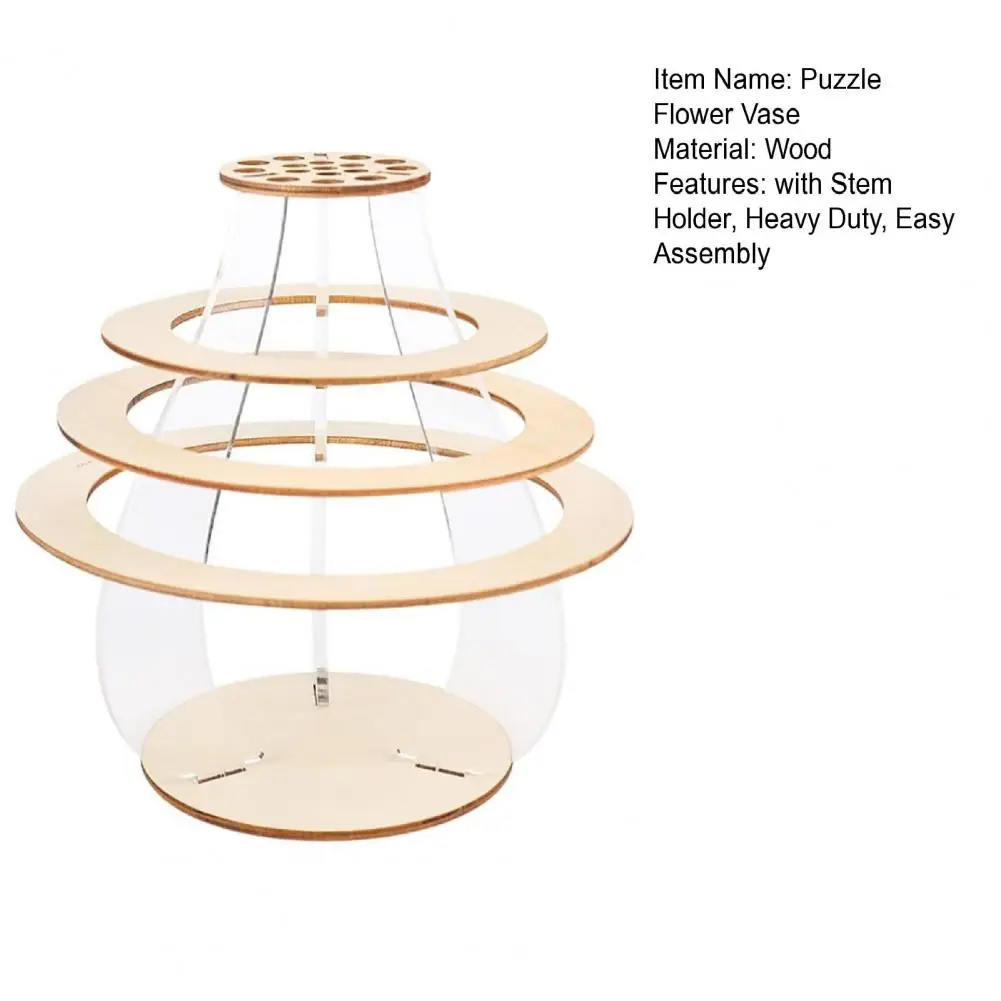 Wooden Puzzle Flower Vase with Stem Holder Heavy Duty DIY Flower Bouquet Display Stand Home Office Desktop Decoration 5