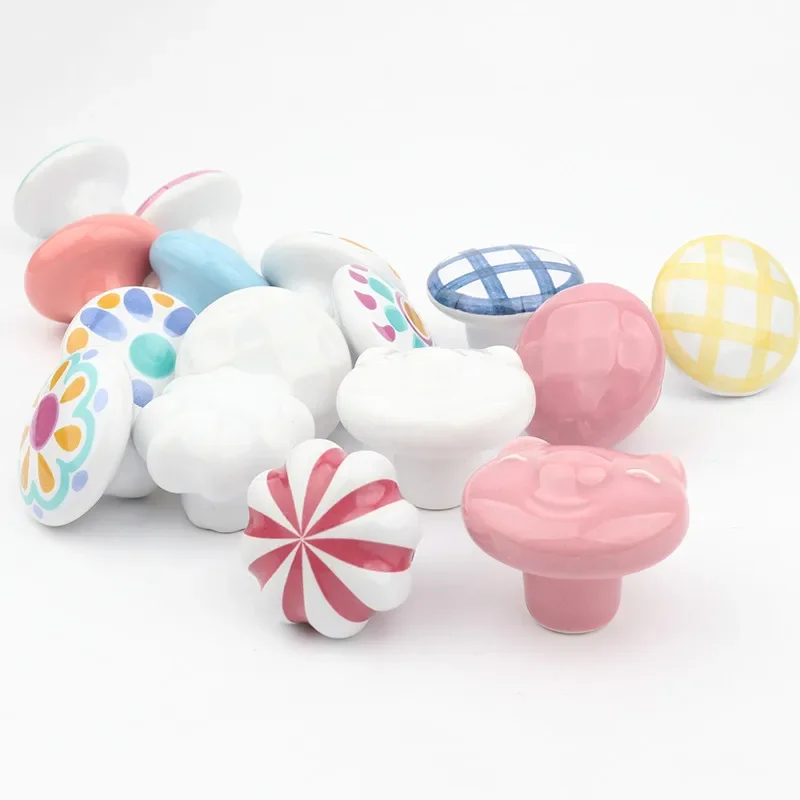 Rural Acme Nordic Style Ceramic Single Cartoon Round Wardrobe Kitchen Garden Door Handle Modern Cabinet Handle door handles cabinet handles