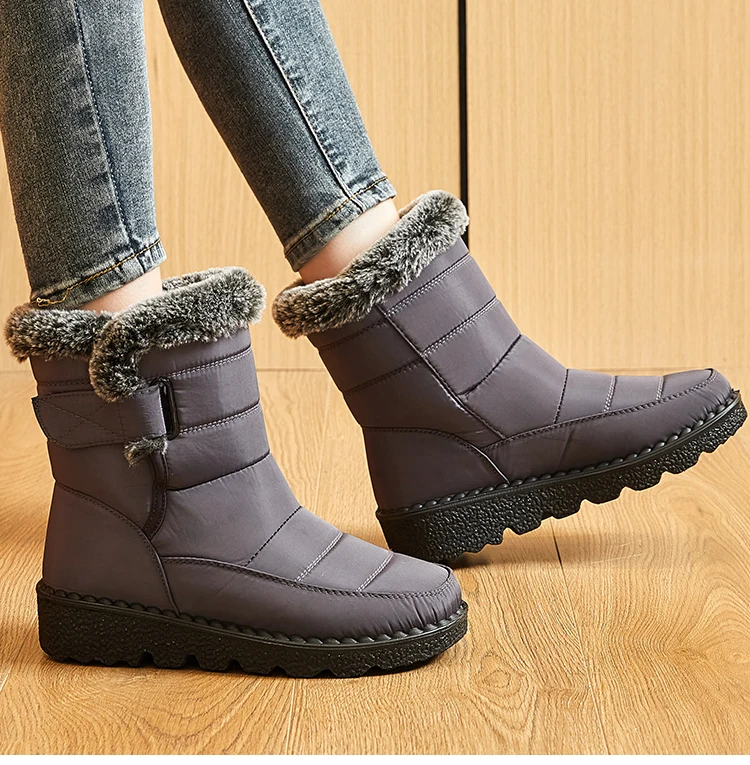 Women Winter Boots - Korean Style Mid Calf Snow Boots With Fur Lining & Waterproof Design