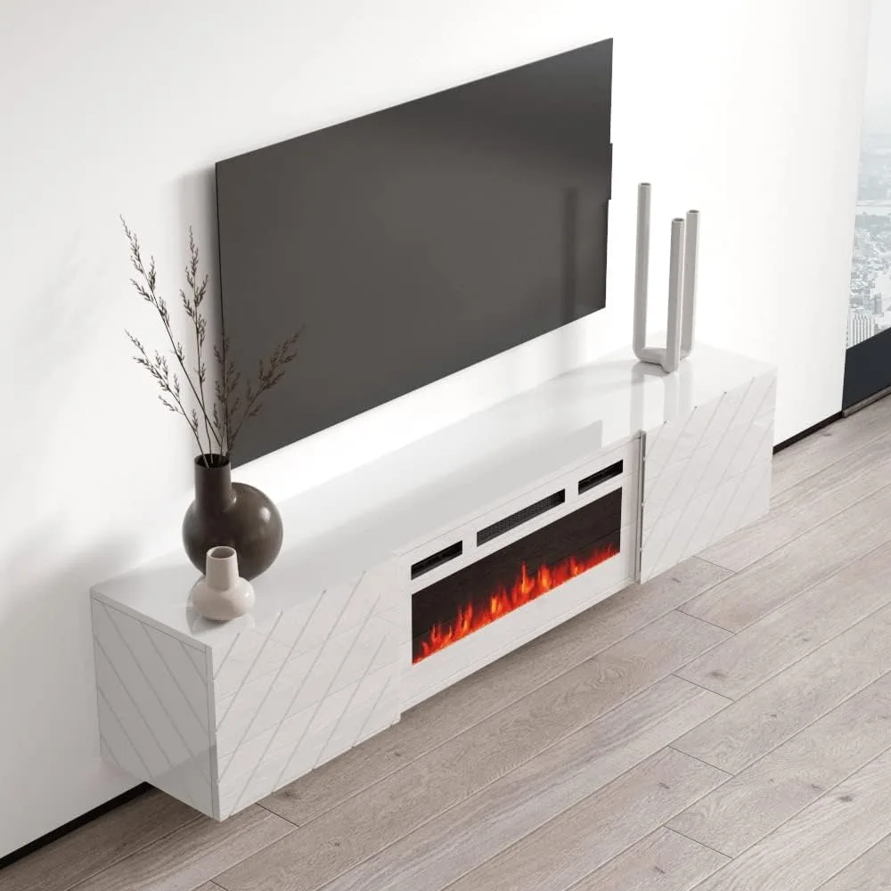 Floating Fireplace TV Stand for TVs Up To 80", 72" Entertainment Center, Wall Mounted Electric Fireplace TV Media Console 4