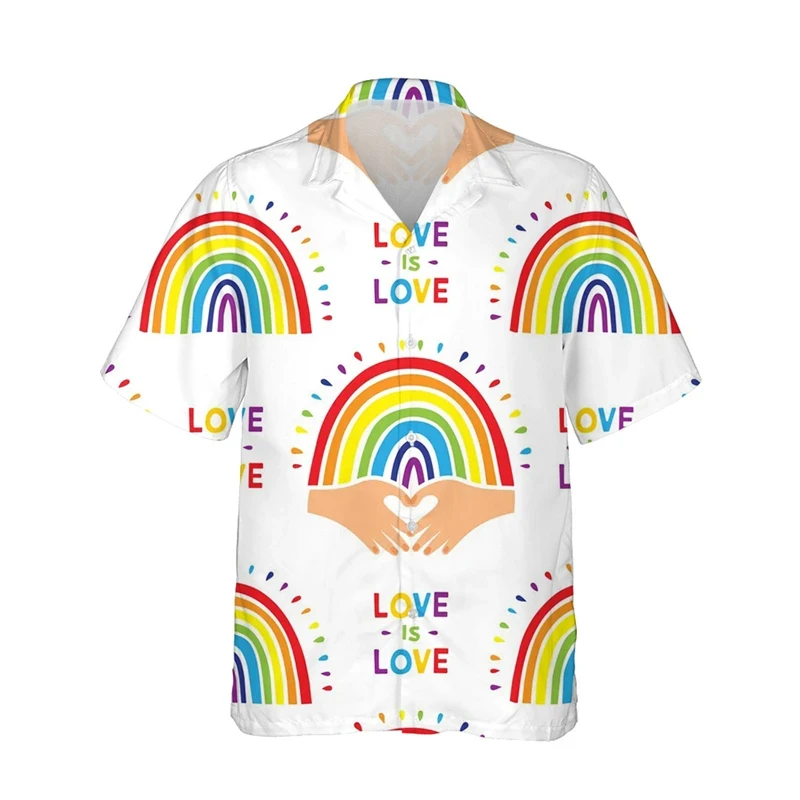 thumbnail image 1 of Camisetas con la bandera del arcoíris LGBT para hombres y mujeres, camisetas con estampado 3D, personalidad, solapa fresca, botón único, blusas de verano de manga corta, 1 of 5
