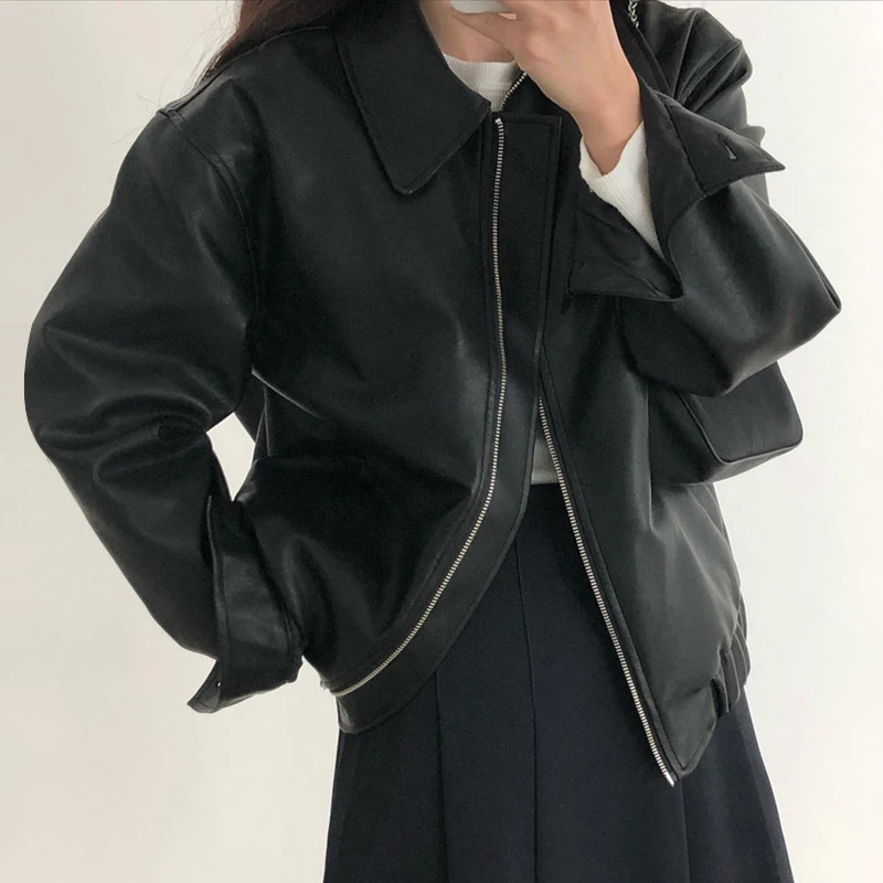 Faux Leather Jacket for Women Spring Autumn 2024 New Fashion Lapel Zipper Motorcycle Biker Jackets Outerwear кожаная куртка