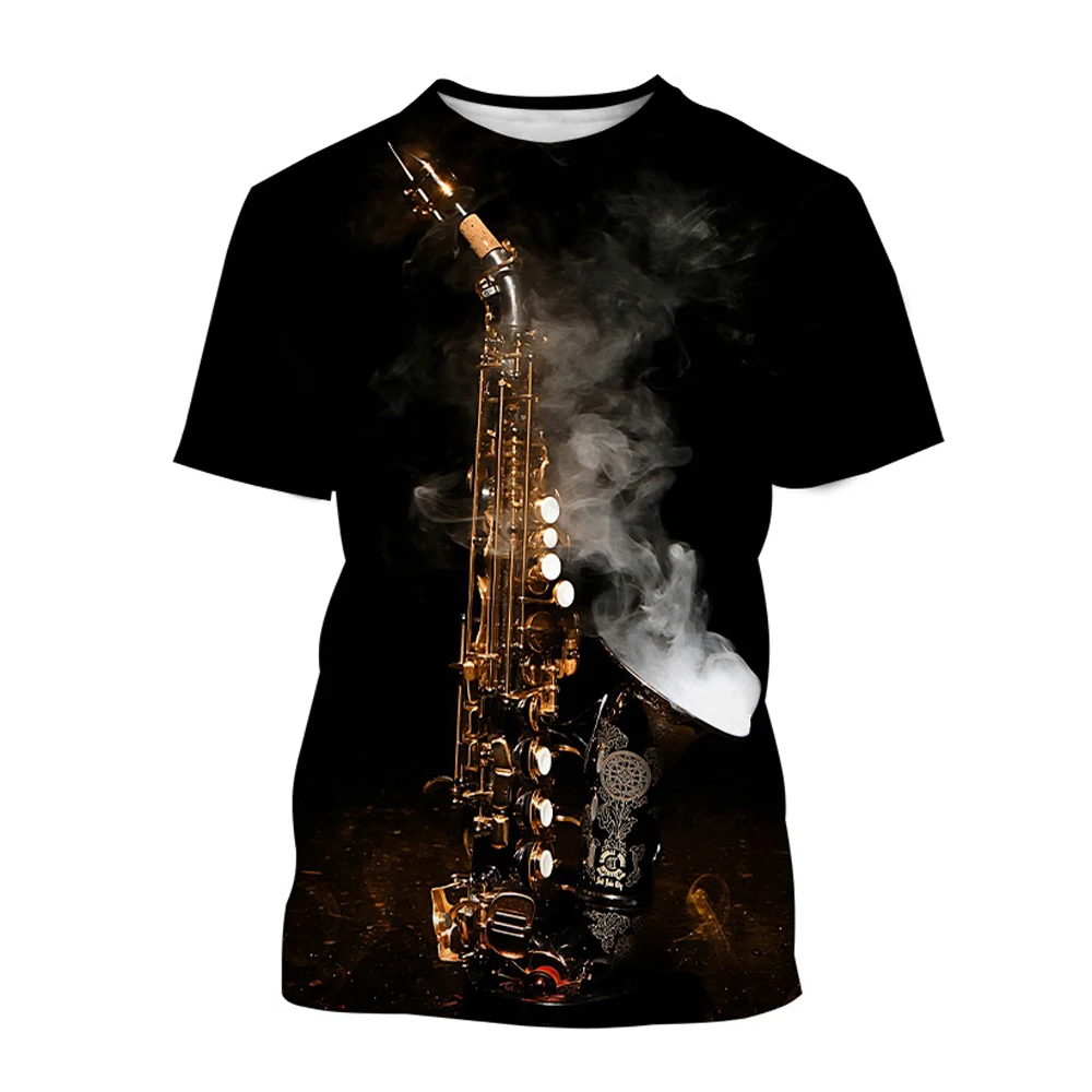 New Men's Street Casual Music Element 3D T shirt Hip Hop Saxophone