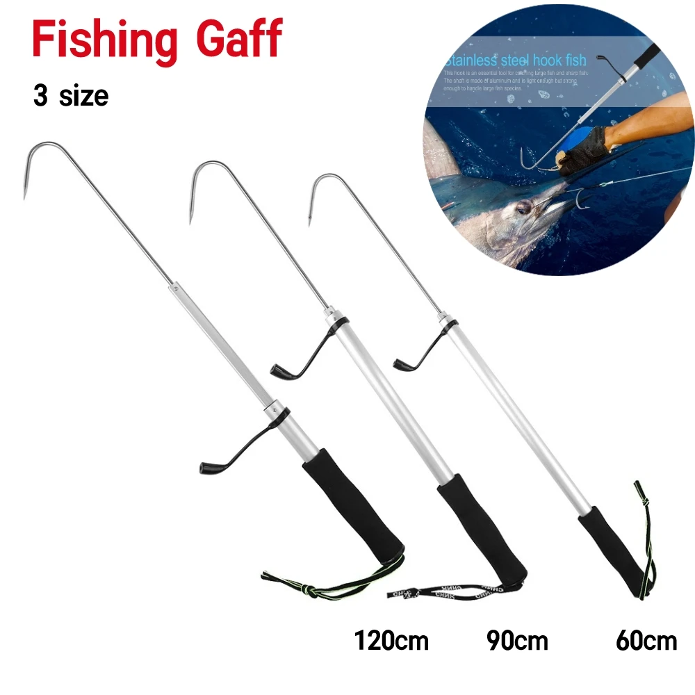 Telescopic Sea Fishing Gaff Stainless Aluminum Alloy Spear Hook Tackle