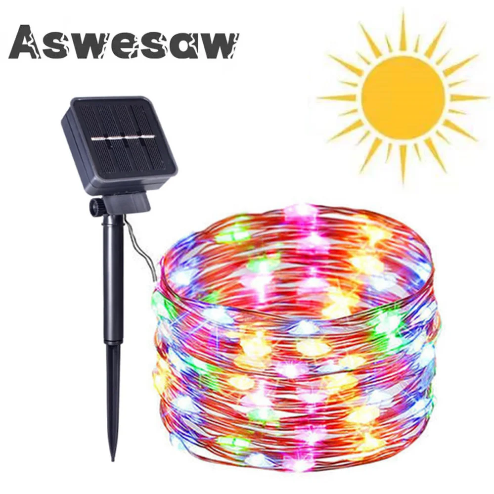 Aswesaw Solar String Fairy Lights 10m LED Waterproof Outdoor Garland Solar Power Lamp Christmas For Garden Decoration LED Solar outdoor solar garland fairy garden owl parrot garden decoration outdoor solar light lawn led solar lamp waterproof solar lamp