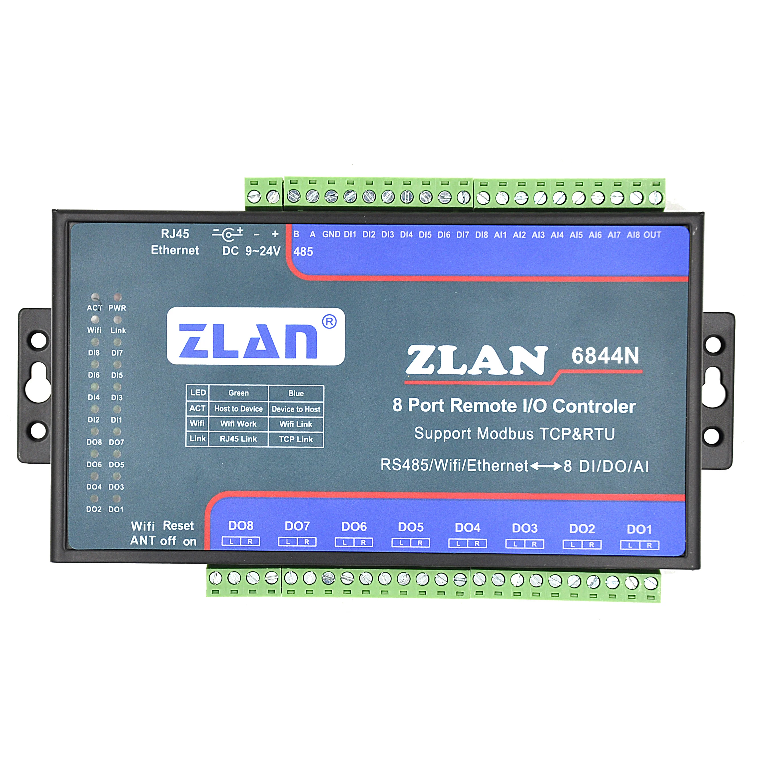 

ZLAN6844N 8-канальный wifi AI/DI/DO удаленный контроллер ввода/вывода данных LAN Modbus TCP P2P модуль сбора данных