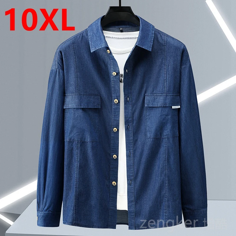 Denim shirt,long sleeved shirt Big size denim cotton long-sleeved man spring autumn leisure 10XL 9XL 8XL