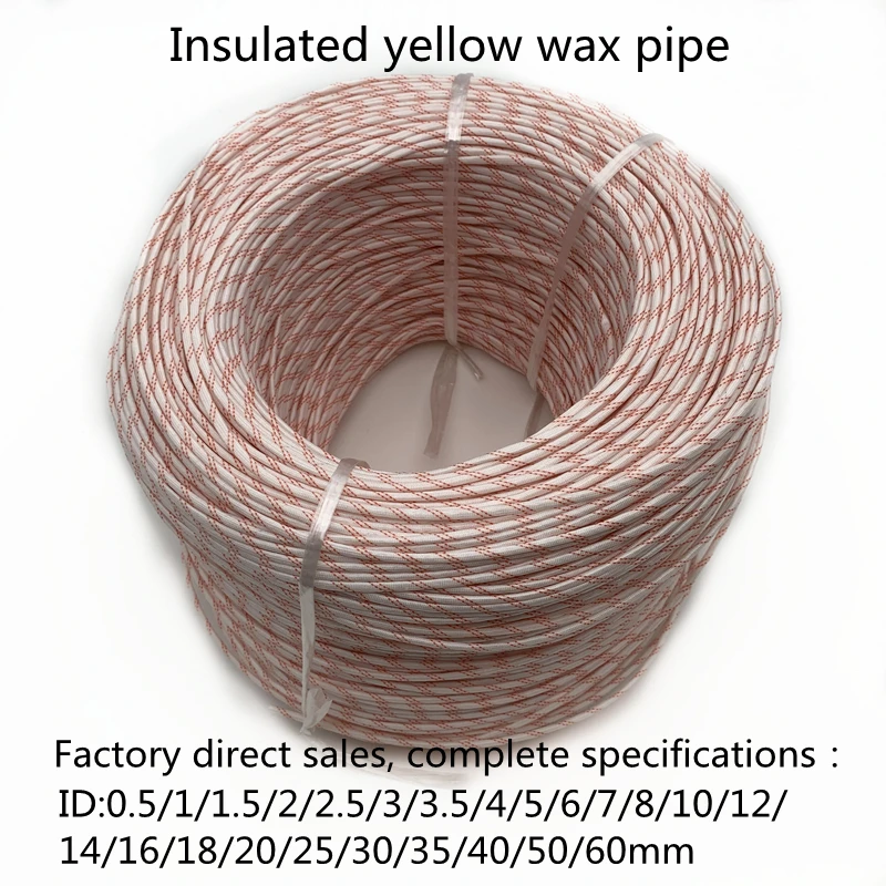 2/5/10 meters Yellow wax tube 1mm ~ 60mm Fiberglass sleeving High temperature insulated wire casing Glass Fiber Tube