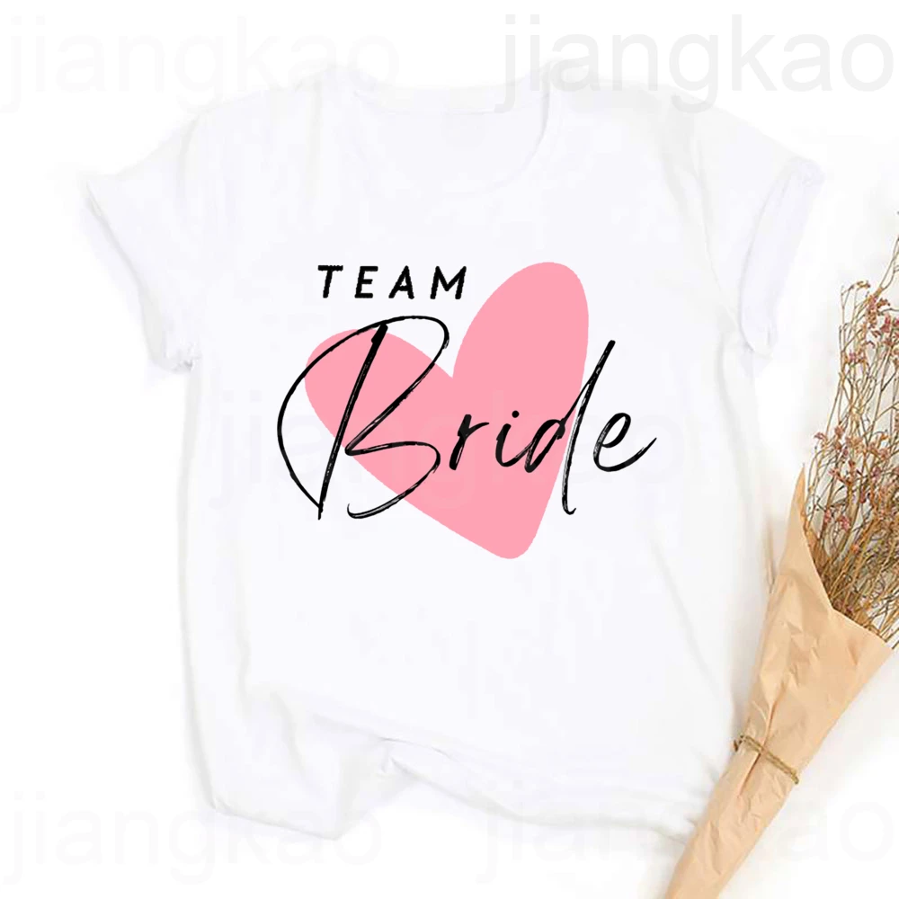 Heart Printed Team Bride Shirts Bride Bachelorette Party T-shirt Hen Party Bridal and Friends Family T-shirt Bridesmaid Outfit 6