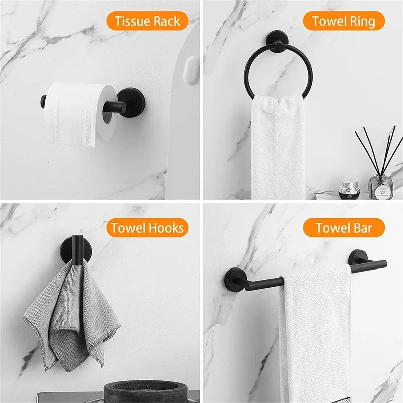 Bathroom Hardware Set Accessories Stainless Steel Towel Rack Toilet Paper Holder Hook Bathroom Shelf Organizer Set 5/6PCS