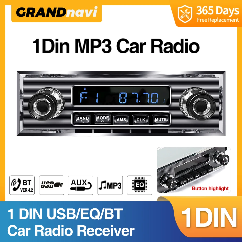 Grandnavi Autoradio 1 DIN Stereo FM Bluetooth MP3 Audio Player Freisprecheinrichtung USB Aux-Eingang für Mercedes Benz Ford Mittelkonsole