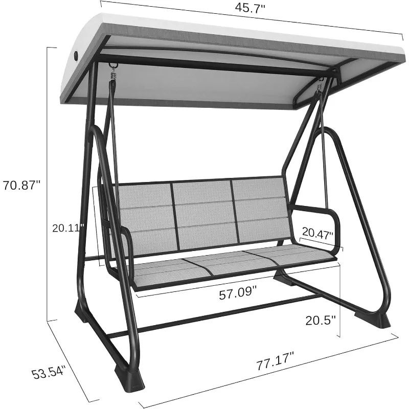 3-Person Outdoor Patio Swing Chair with Adjustable Canopy, Porch Swing with Comfortable and Breathable Seats, Outdoor