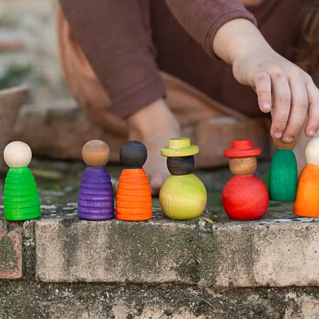 Together Rainbow Peg Dolls Handmade Wooden Toys Montessori Activity Open Ended Play Dolls Natural Montessori Toys for Children 4