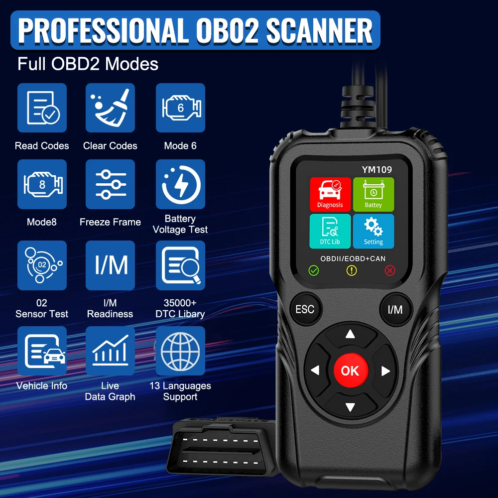 Car Diagnostic Tools Fault Code Clear OBD II EOBD Scanner Check Engine System Battery Tester ​YM109 Car OBD2 Code Reader 3