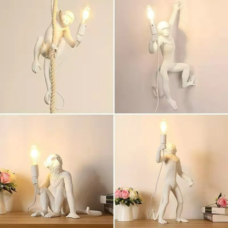 قرد لمبة مكتب حبل القنب قرد قلادة مصباح غرفة الأطفال بار مطعم الممر واجهة المتجر الديكور الجدار مصباح