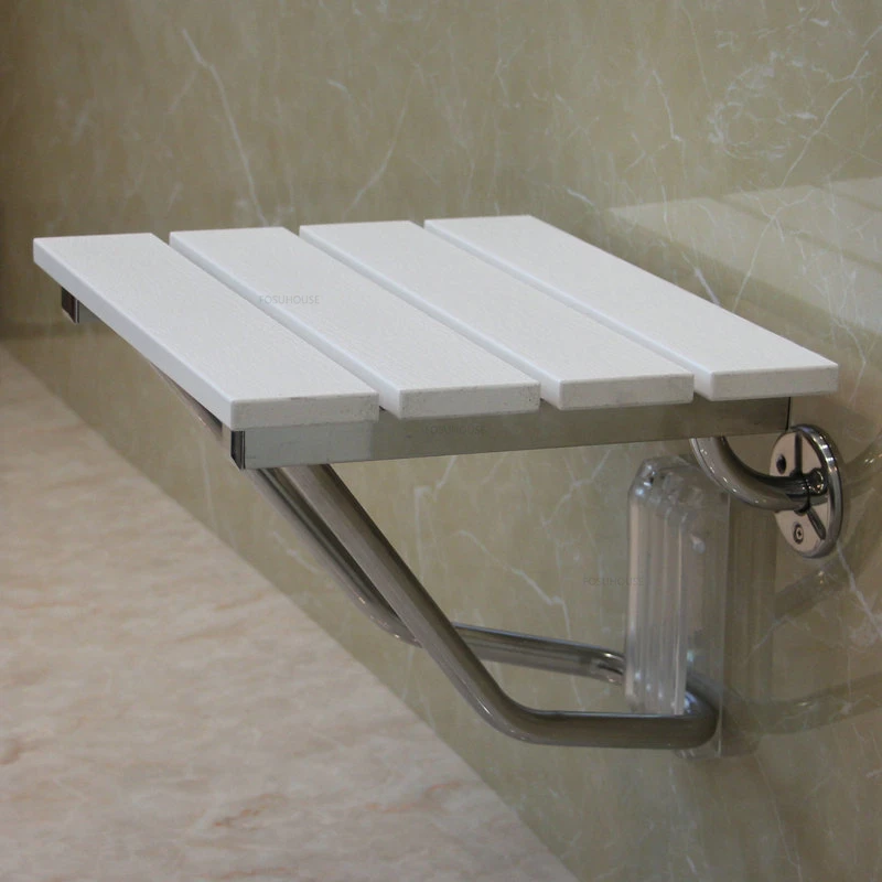 Stainless Steel Wall-mounted Shower Seats Folding Bath Chair Home Barrier-free Bathroom Chair Creative Porch Shoe Changing Chair 2