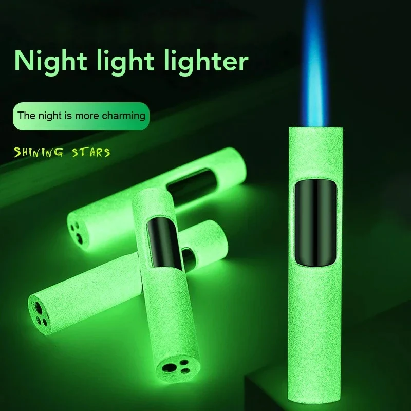 Butane Gas Lighter Cigarette Lighter Portable Luminous Torch Lighter Gas Jet Windproof Cigarette Cigar Lighter Refill Butane Pen Spray Gun Metal Man Gift