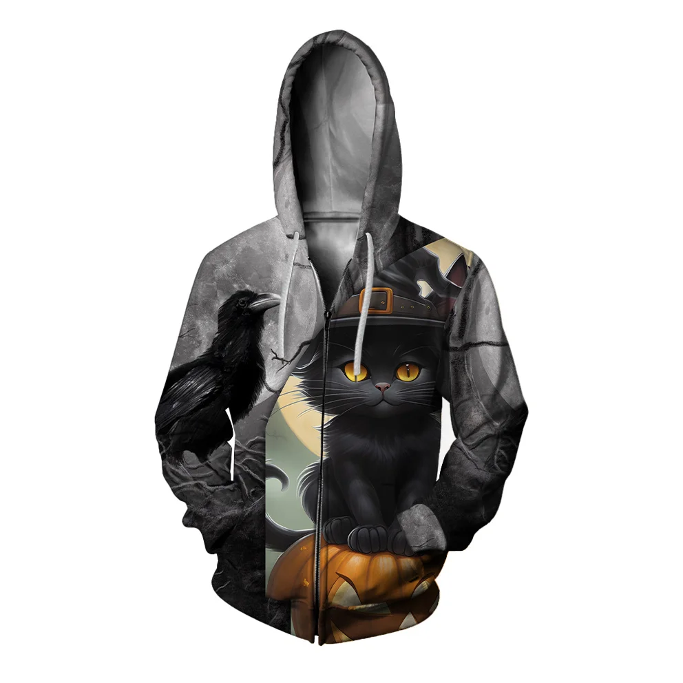 thumbnail image 1 of Sudadera con capucha informal de otoño para hombre, sudadera con cremallera, sudadera con capucha con estampado de gato a la moda, sudaderas de conejo para hombre, ropa, 1 of 4