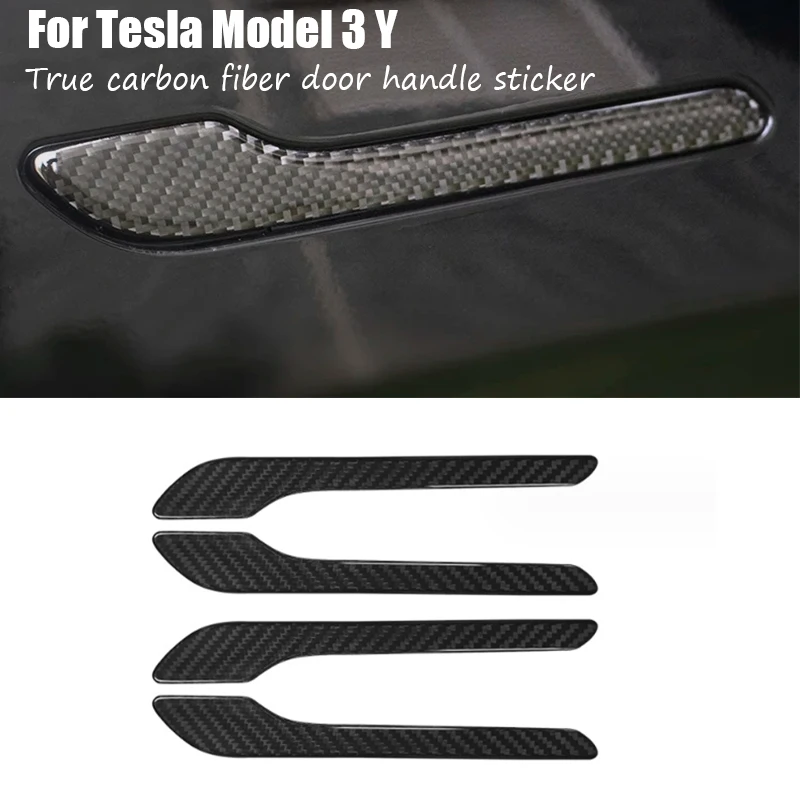 Cubierta de manija de puerta de fibra de carbono Real, accesorios para Tesla Model 3 Y 2017-2023, Marco adhesivo, embellecedor Exterior, kit de carrocería