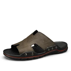 Genuine Leather Breathable Men's Summer Clogs & Sandals - 45 (HT - 1133 - Brown)