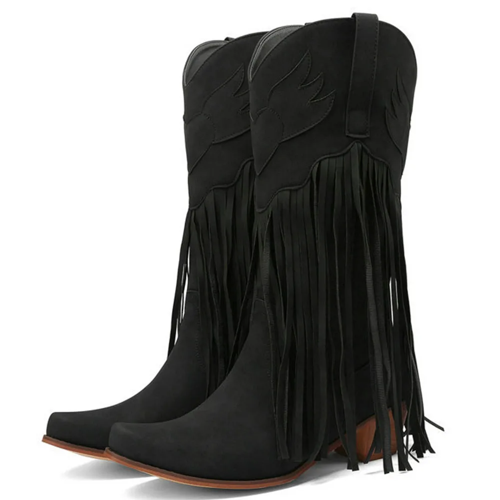 Brand New Ladies Chunky High Heels Western Boots Fashion Sewing Fringe Spring Autumn women's Boots Casual Party Shoes Woman