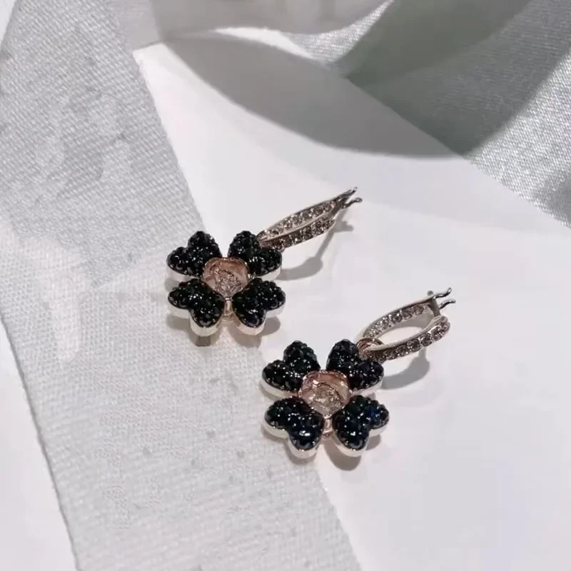 검은 꽃 무당 벌레 핑크 녹색 패션 고급 보석 세트 목걸이 귀걸이 동물 식물 고품질 보석 Accessorie