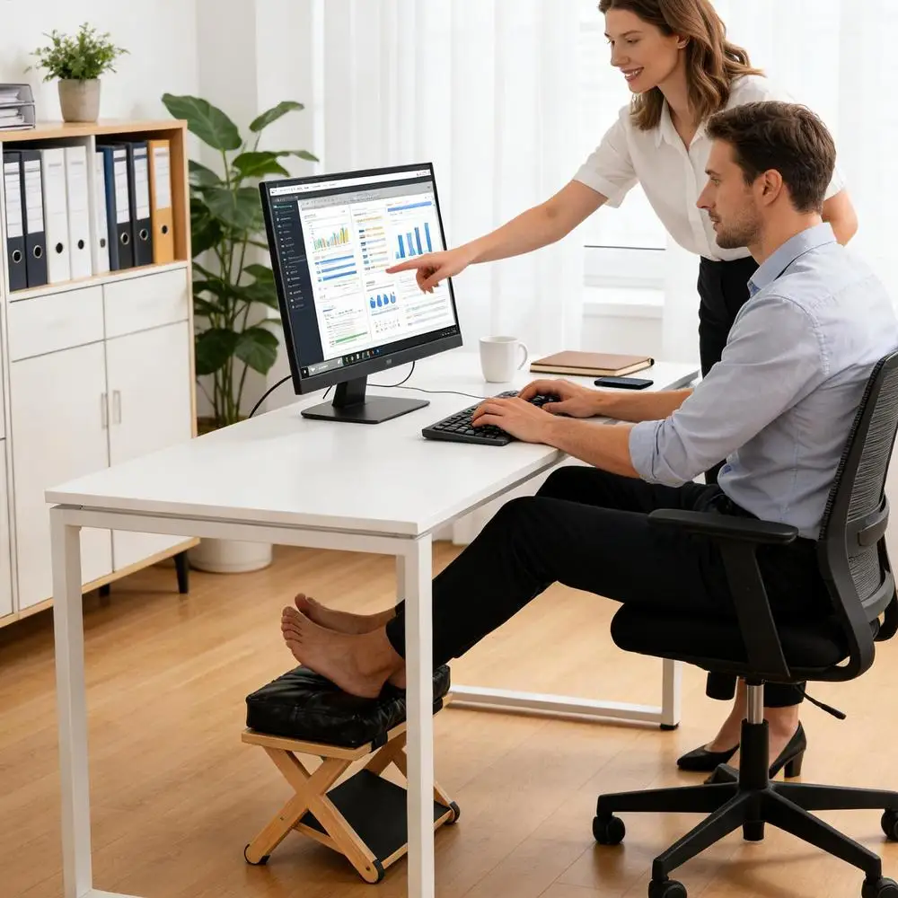 Under Desk Footrest Wooden Double Layer Non Slip Ergonomic Foot Rest for Office Home Apartment Bedroom Adjustable Foot Stool