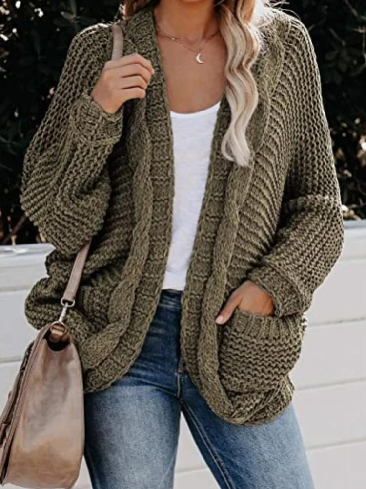 Fitshinling Batwing Sleeve BOHO Knitted Cardigan Pockets Holiday