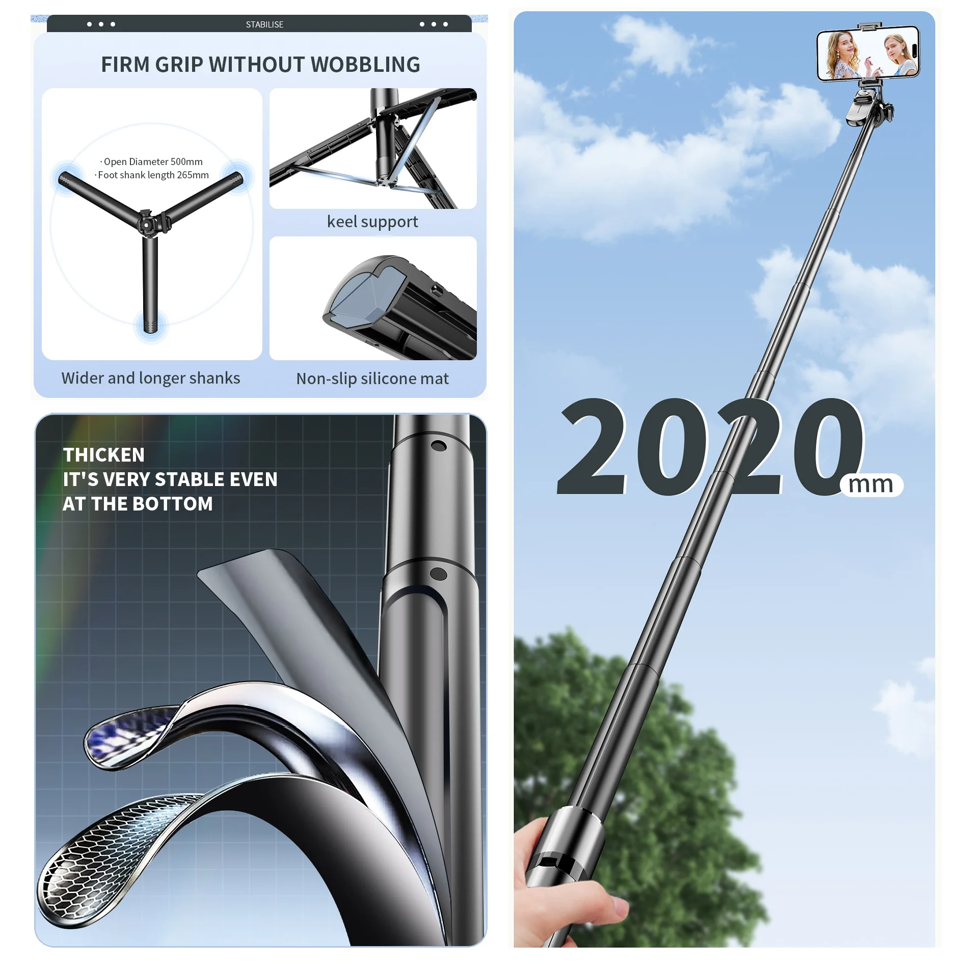 2.02M Selfie Stick Tripod with Light Wireless Remote Tripod for Mobile Phone Holder with 1/4 Screw 1/4 Nut for Smartphone Camera