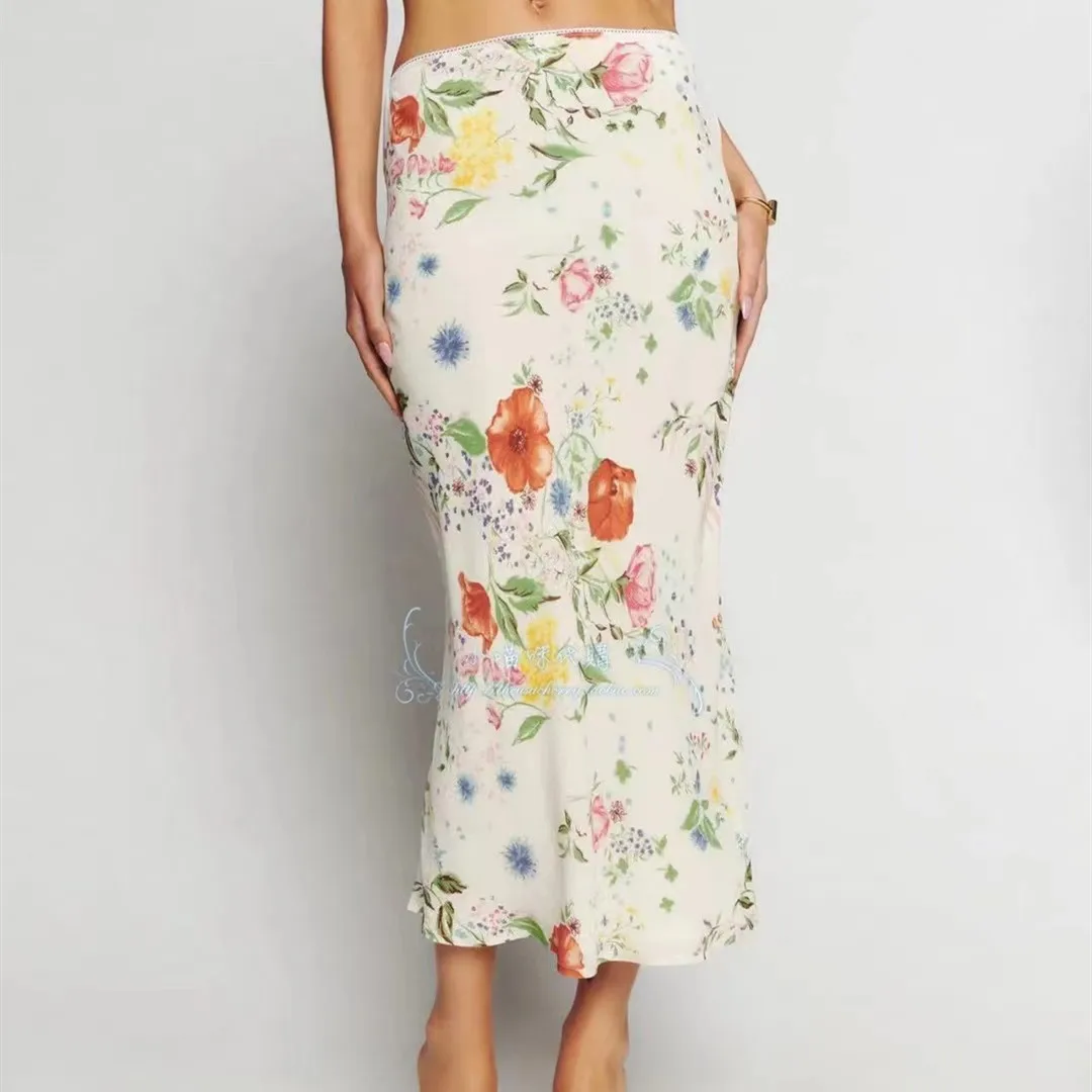 

Women Floral Print High Waist 100% Viscose Long Skirt