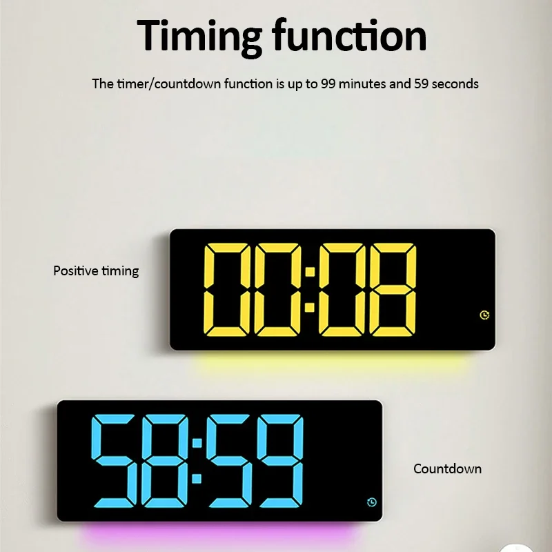 Colorful Digital Alarm Clock RGB Large Wall Clock 12/24H Remote Control Brightness Adjustment Multifunctional LED Wall wall clock digital wall clock